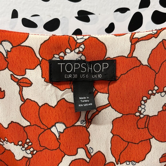TopShop Orange & White Floral Cold Shoulder Wrap Dress - Picture 6 of 8